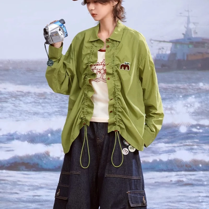 Japanese Pleated Fruit Embroidered Women's Coat New UV Protection UPF50+ Thin Versatile Original Yarn Sunscreen Clothing Ladies