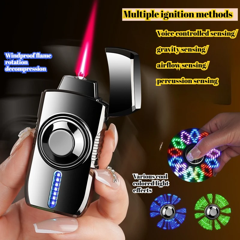 

New Highend Metal Gyroscope Intelligent Voice Controlled Igniter Various Dazzling Colorful Effect Decompression Lighter Men Gift