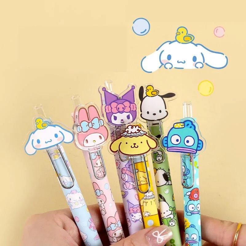 24pcs/lot Sanrio Kuromi Cinnamoroll Gel Pen Cute Pochacco 0.5mm Black Ink Neutral Pens Promotional Gift Office School Supplies