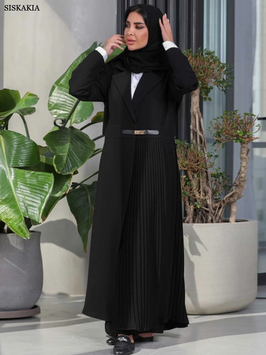 Long-Sleeved Leather Abaya-Kimono For Muslim Women Dubai Moroccan African Dress Fashion Novelty Turn-down Collar Clothing