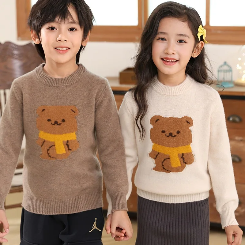 

Seven-Pin Thickened Wool Half Turtleneck Cartoon Scarf Boys and Girls Bear Embroidery Pullover Sweater