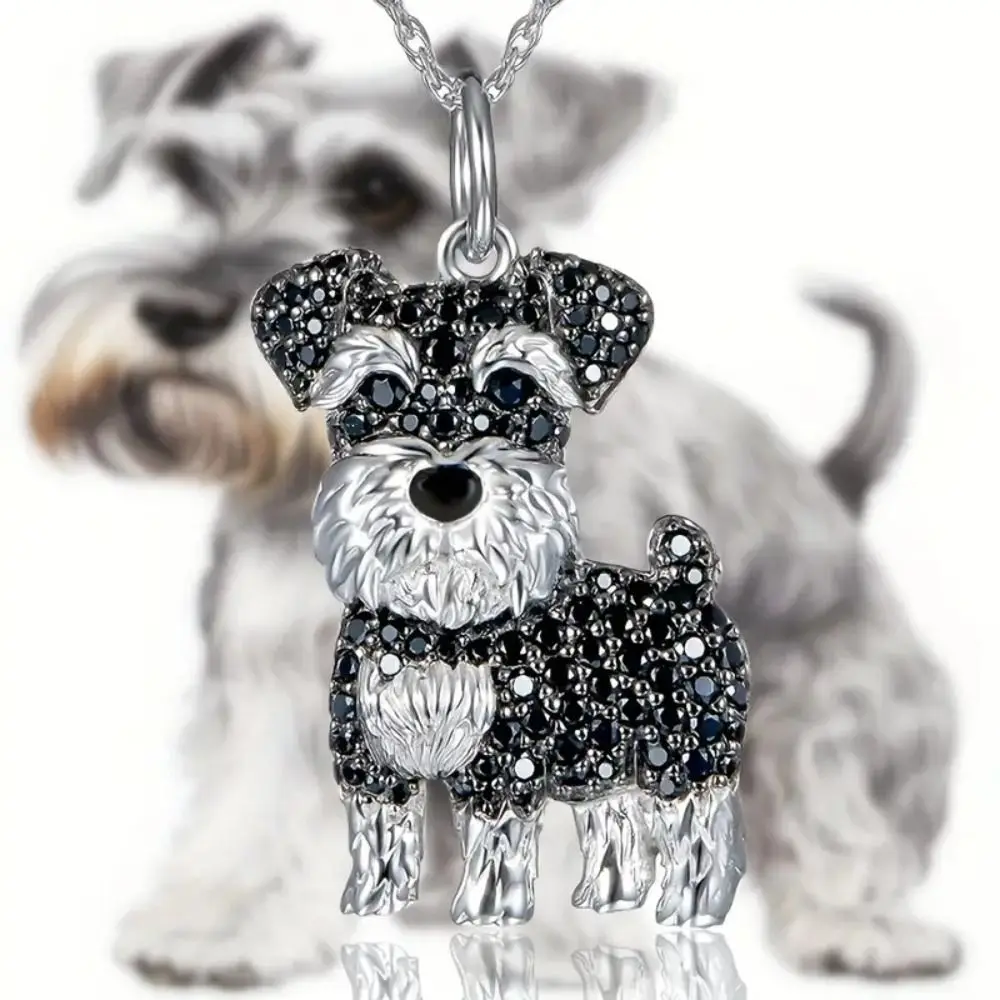 Creative Exquisite Schnauzer Pendant Necklace Puppy Cute Maltese Dog Pendant Necklace Luxury Silver Collar Chain Gifts