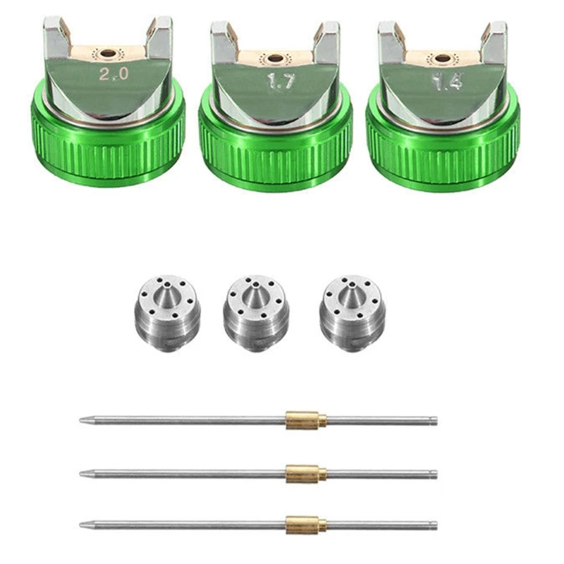 3PCS ชุดหัวฉีดเปลี่ยนชุดอุปกรณ์เสริมหัวฉีดเข็ม Air Cap ทนทาน HVLP 1.4/1.7/2.0mm หัวฉีดแรงโน้มถ่วงนิวเมติก Dropship