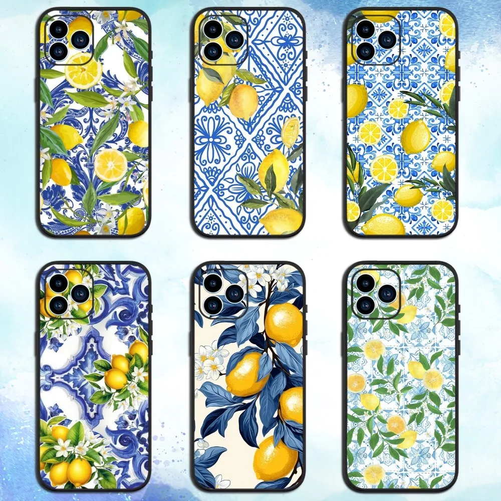 Mediterranean Lemon Phone Case For iPhone 15 13 14 12 11 Pro MAX XR X SE XS Mini Soft Shell