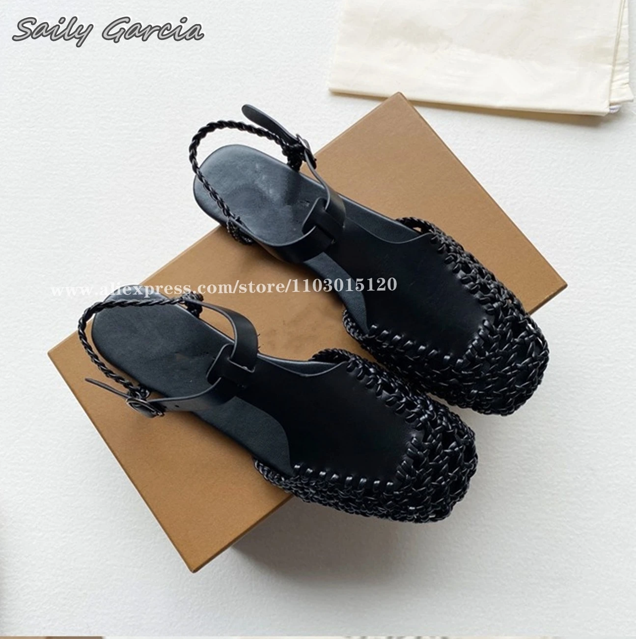 Leather Retro Mary Jane Braided Fisherman Shoes 2024 New Summer Fashion Hollow Roman Shoes Square Toe Breathable Buckle Sandals