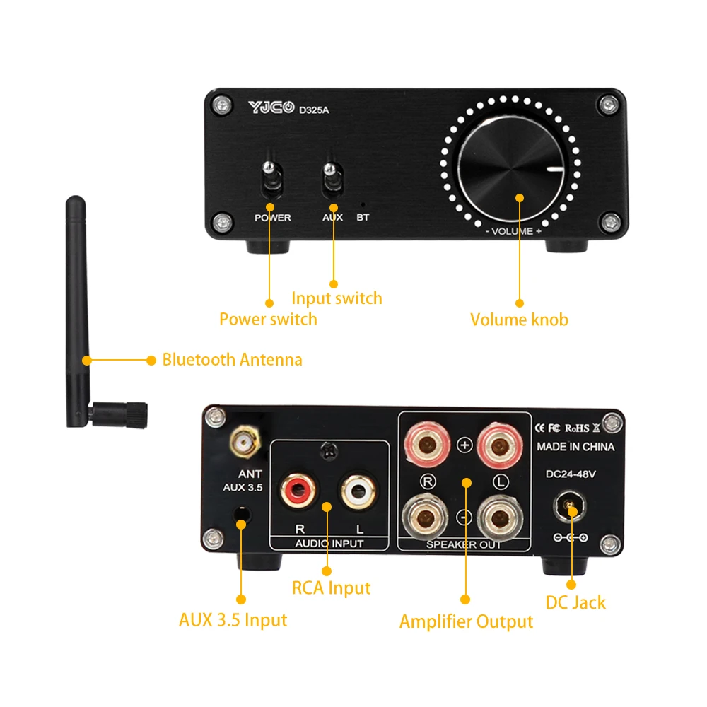 YJCO D325A TPA3255 HiFi Digital Power Amplifier 300W*2 Bluetooth 5.1 QCC3034 APTX‑HD Stereo Audio Amp for Home Audio Amplifier