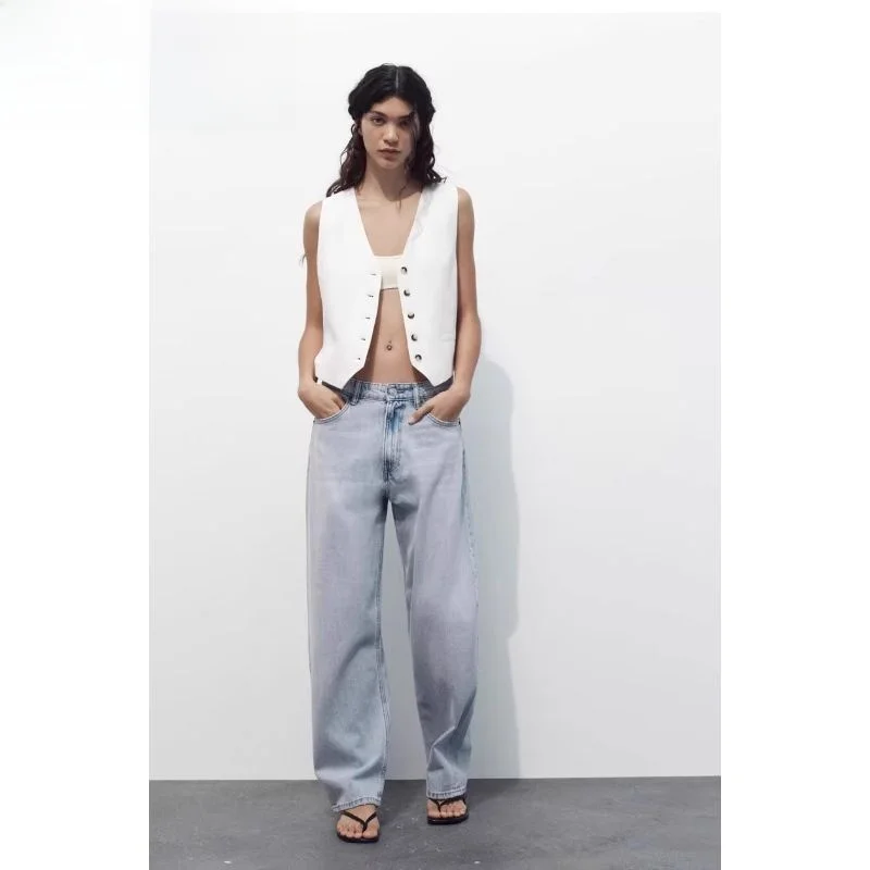 

Spring Summer 2024 Women's White Casual Versatile V-Ne Linen Blend Vest 5427765 Faion Sle Single Button Regular Length
