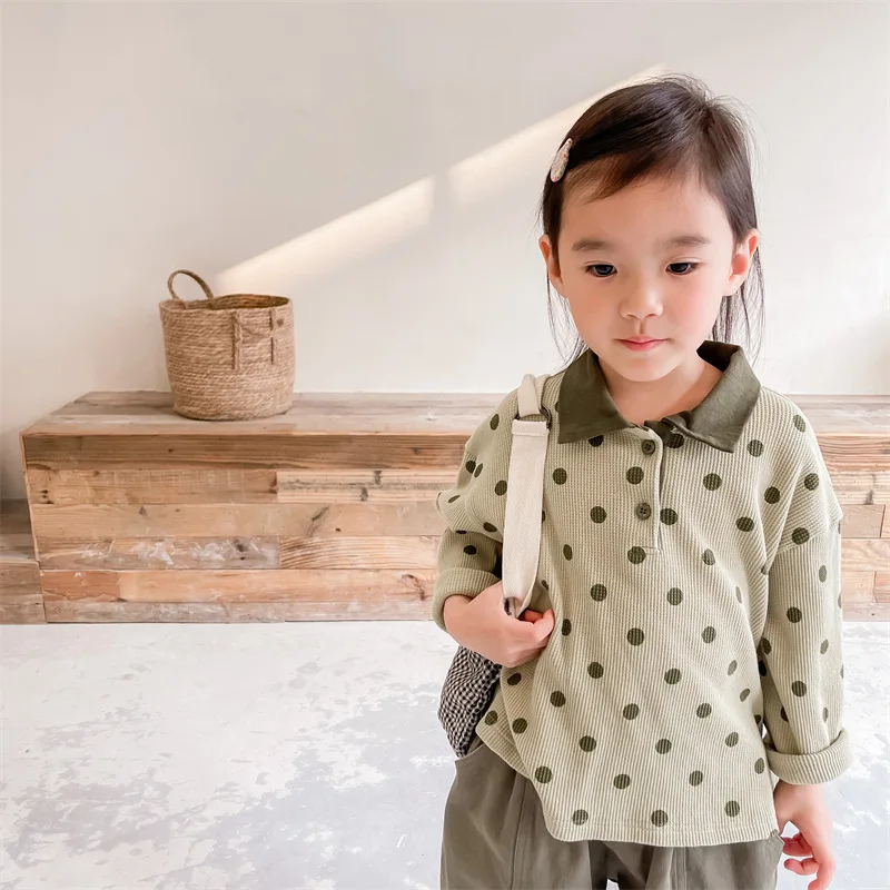 

Girls Top 2026 Spring New Style Poldian Waffle Collar Top Casual Fashion Daily Fashionable Versatile Simple Wear