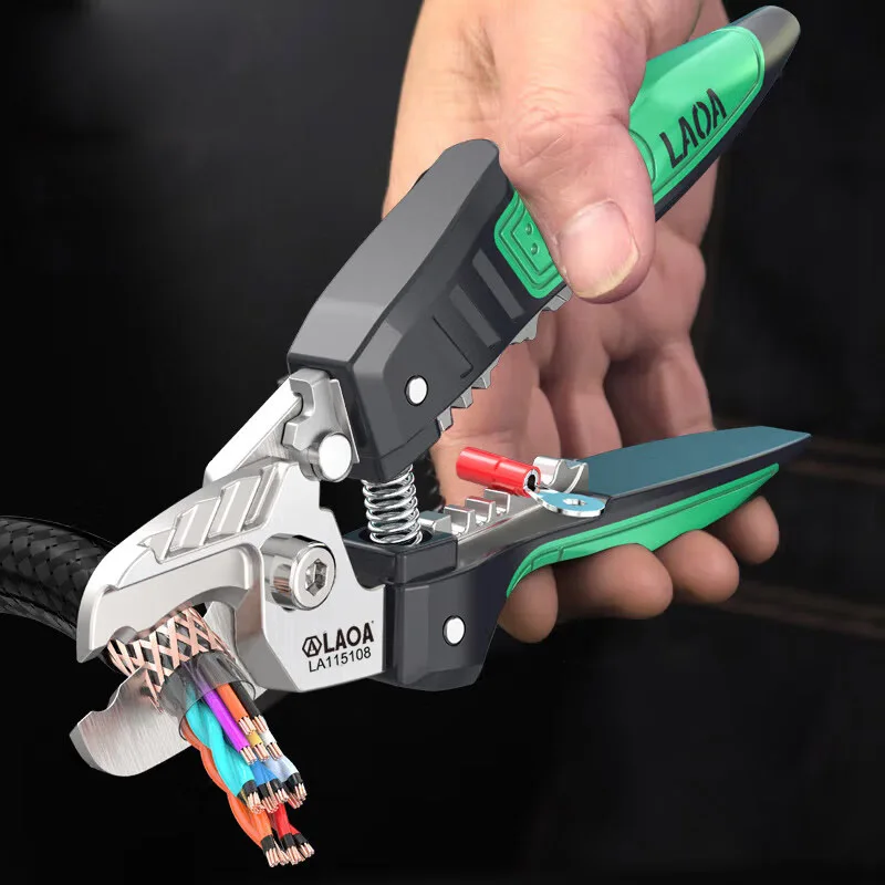 LAOA Stainless Steel Cable Cutter 8inch Cable Plier Electrician - Specific Wire Stripping Plier Terminal Crimping Tool