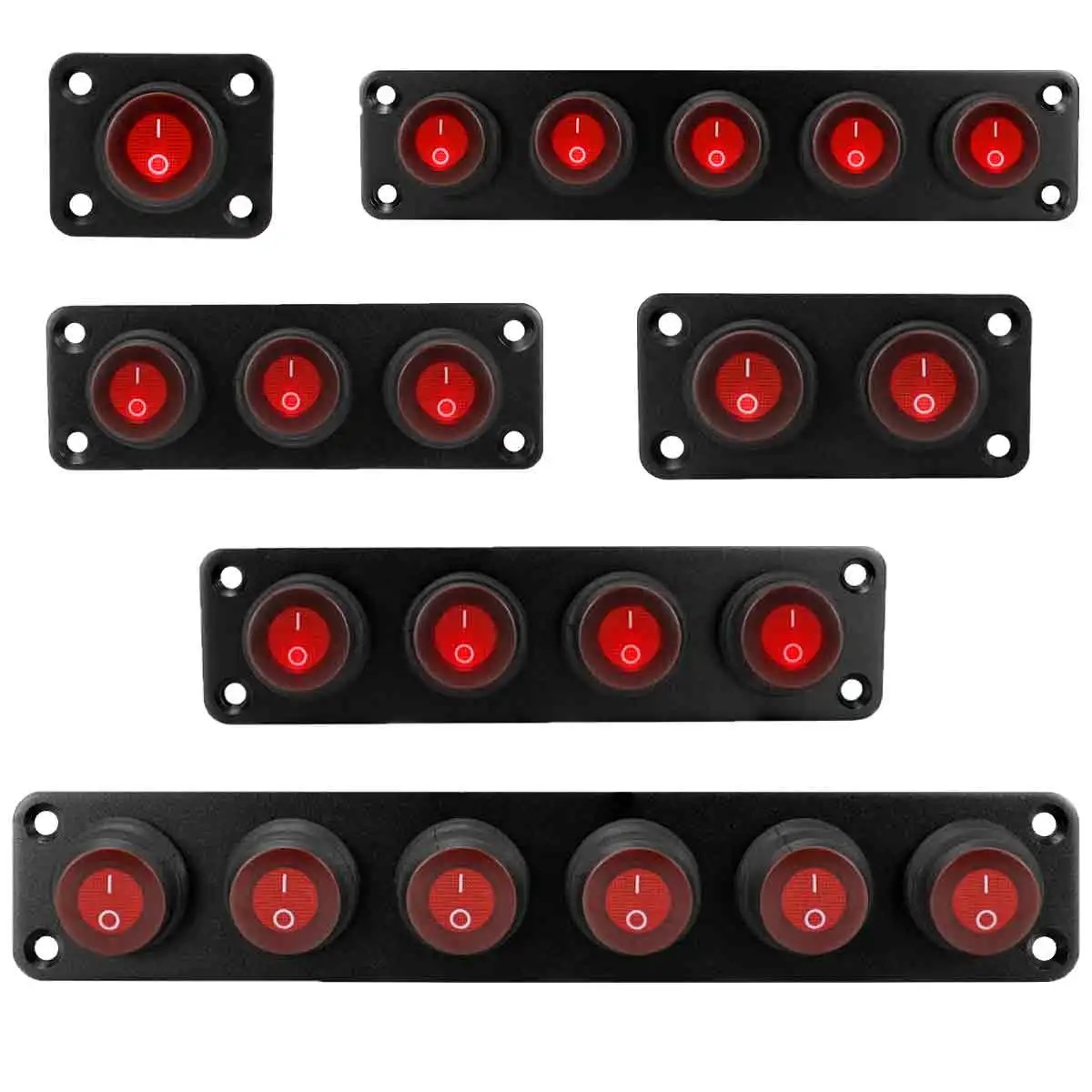 Nilight 1-6 Gang Rocker Switch Panel 12V Waterproof On-Off Toggle Switches with Red LED Light for Automotive,Boat,Truck Vehicles