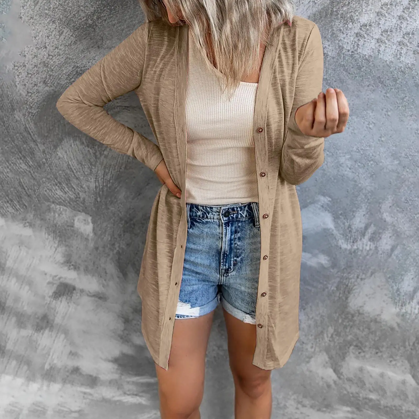 

Autumn Winter 2023 Women's Long Sve Button up Color Casual Cardigan Pure Color Commute Sle Polyester Fiber 00%