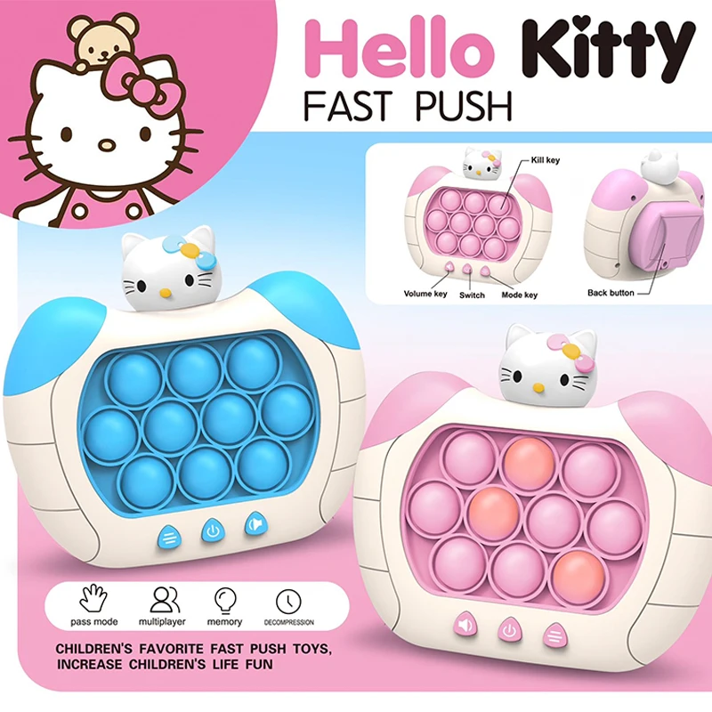 Sanrio Hello Kitty Kuromi Pop Quick Push Bubbles Game Machine Kids Cartoon Fun Whac-A-Mole Squeezing Toys Gifts For Childrens