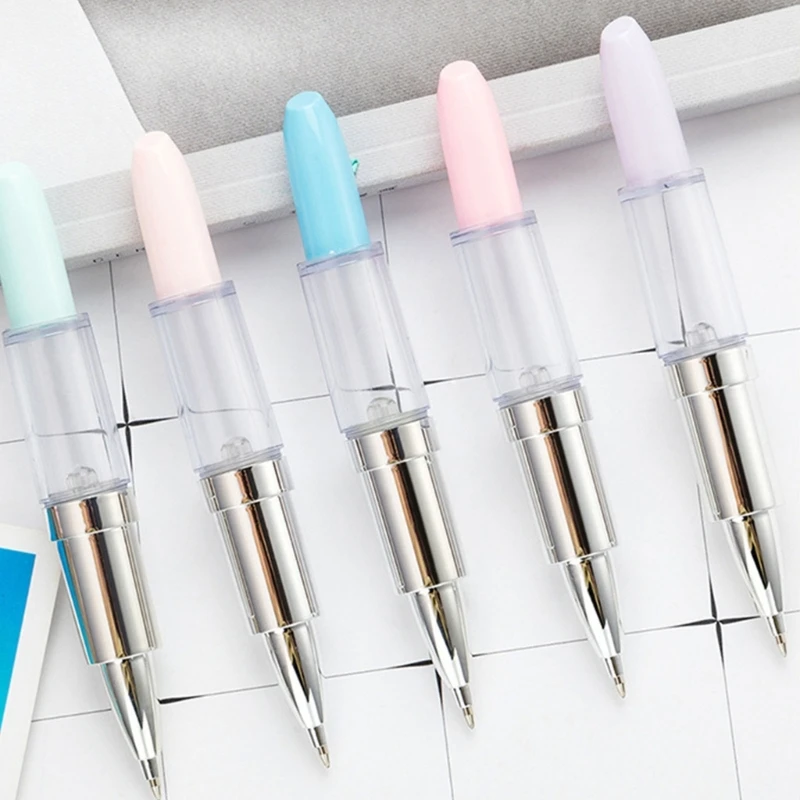 Bolígrafo con forma lápiz labial 6 uds para mujer, bolígrafo escritura novedoso con punta 0,5mm