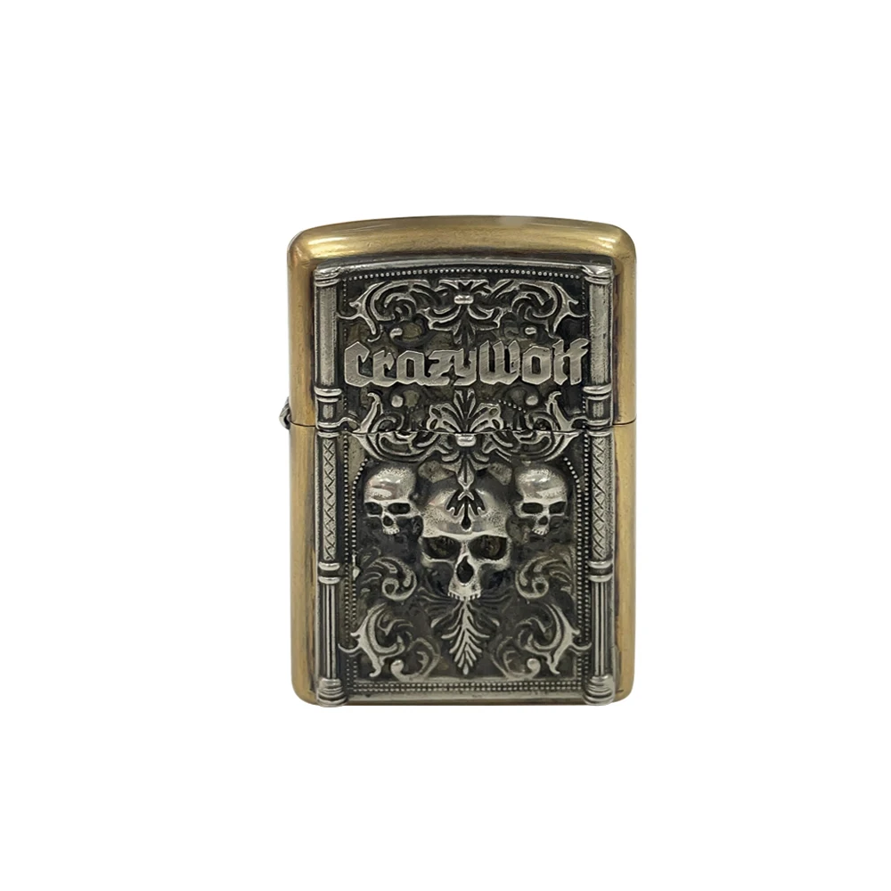 Brass Lighter Storage Case Vintage Skull Outdoors Tools Classical Container Holder Portable Box Handmade EDC Types Men