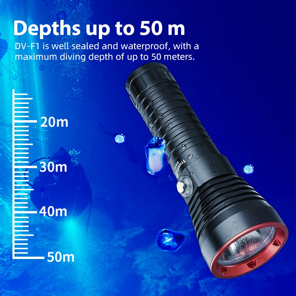 TrustFire DV-F1 Scuba Diving Light 1350 Lumen 26650 Battry Usb Rechargeable Diving LED Flashlight Depth 50 Meter Waterproof Lamp