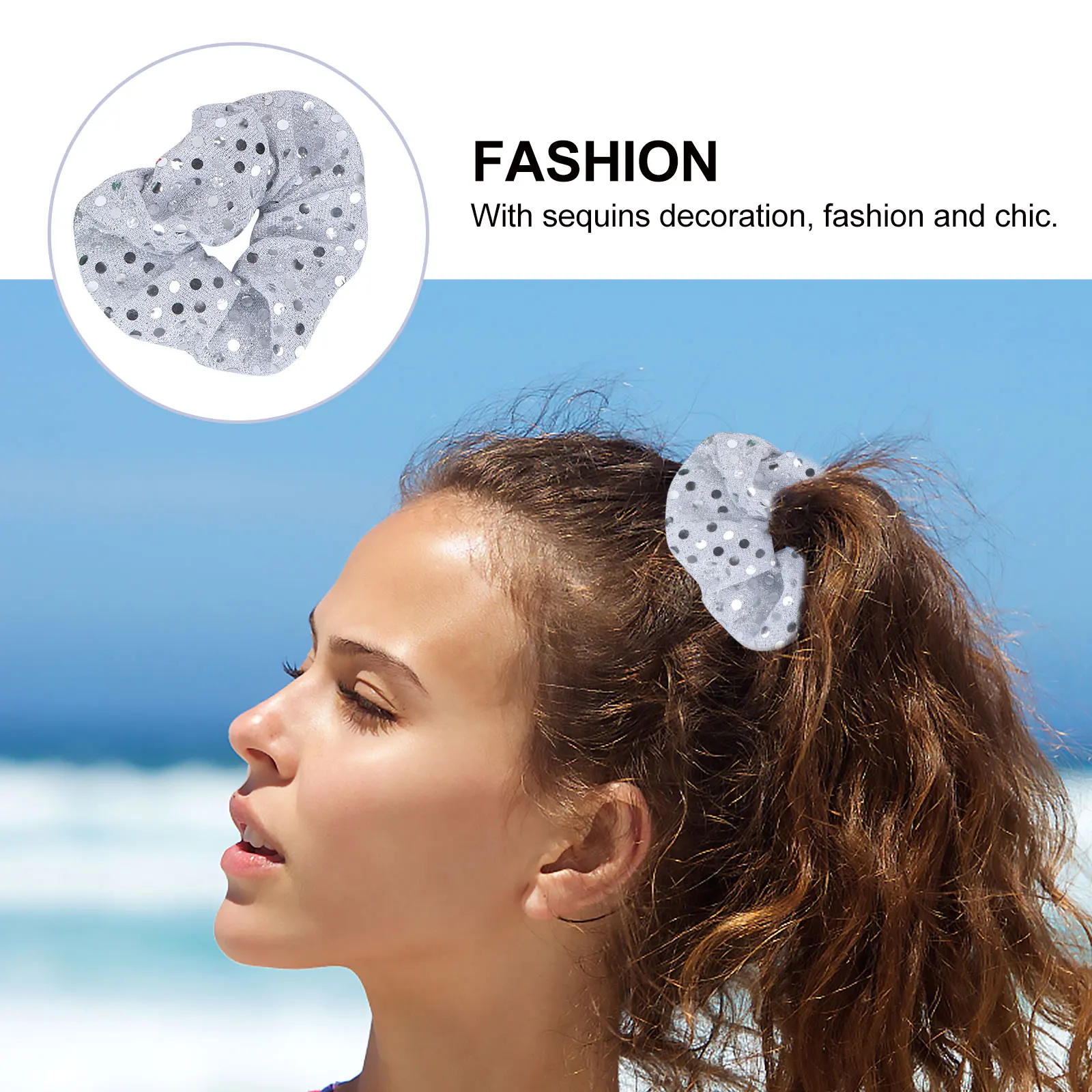

6pcs Ties Elastic Ponytail Holders Bright Color Long Time Use Daily Wear Girls Accessories Christmas Hair Rope Sequin Hair B