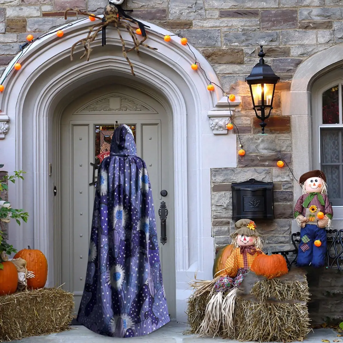 블루밍 선인장 선인장 다육 식물 추상 긴 후드 망토 마녀 중세 의상 코스프레 케이프 할로윈 뱀파이어 성인 유니섹스