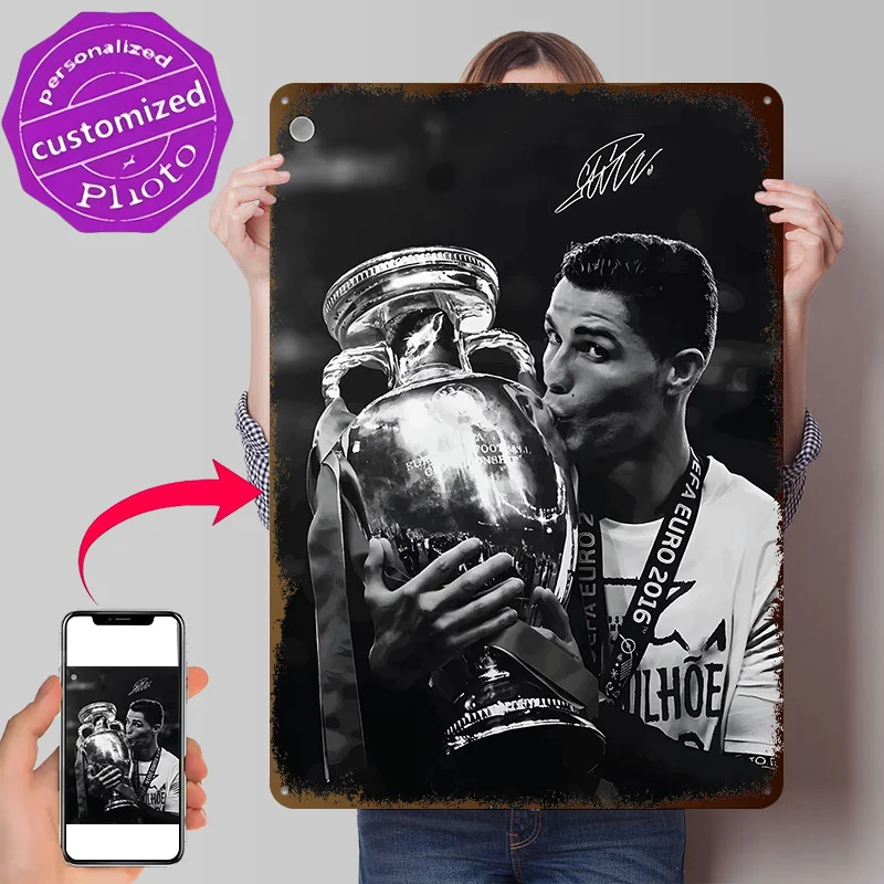 Legendary Cristiano Ronald Poster Retro 3D Printed Metal Signs Customized Wall Hanging Gift for Living Room Decoration House