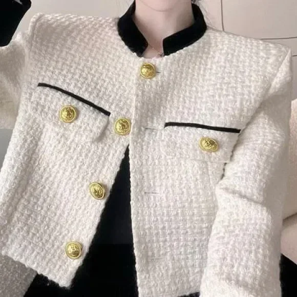 Tops cortos de Tweed para mujer, Chaquetas cortas informales Vintage, abrigos ajustados de moda coreana, Chaquetas dulces y elegantes, novedad de primavera 2024