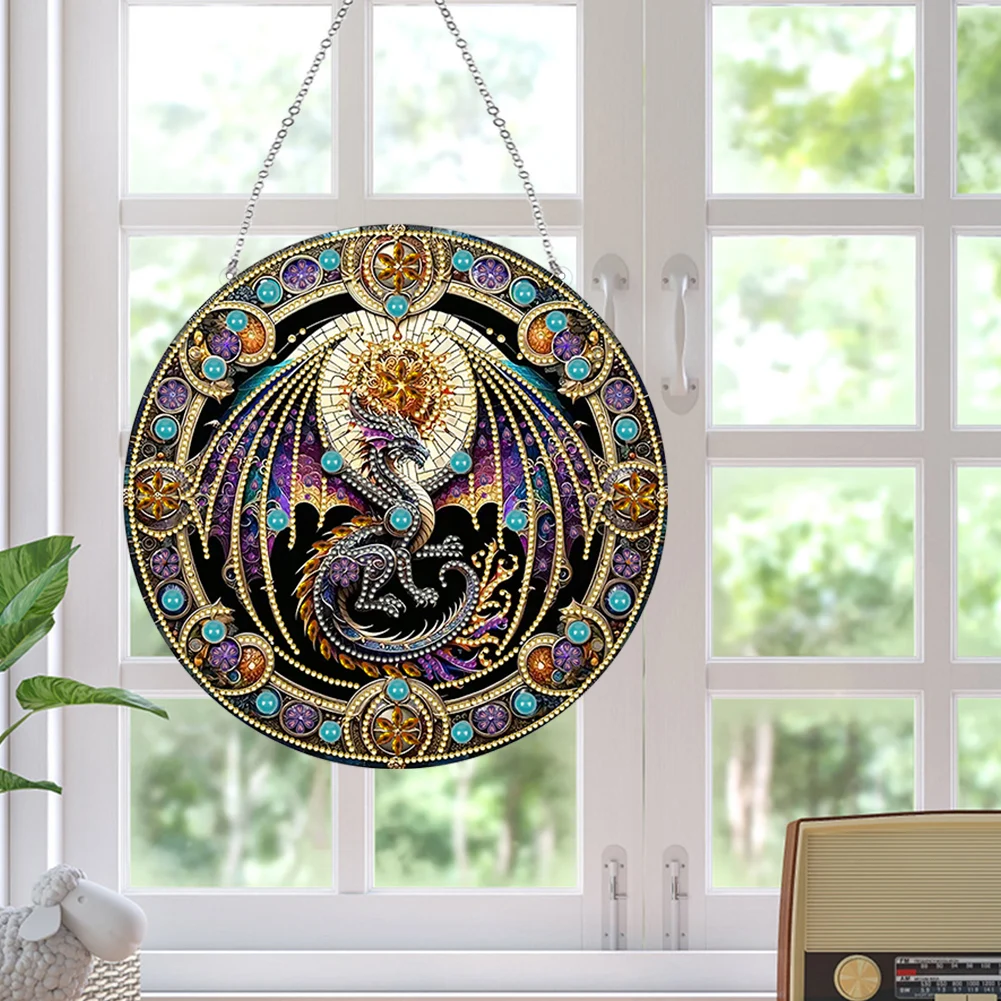 

Stained Glass Animal Diamond Painting Hanging Pendant Suncatcher Diamond Drawing Hanging Ornament for Garden Window Decor