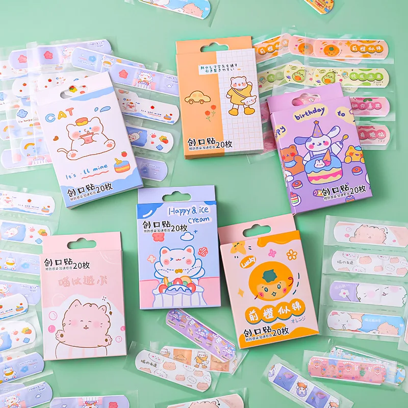 20PCS Kawaii Band Aid ฉุกเฉินเด็กกันน้ำ Hemostasis กาวผ้าพันแผลในครัวเรือน First Aid Bandaids น่ารัก