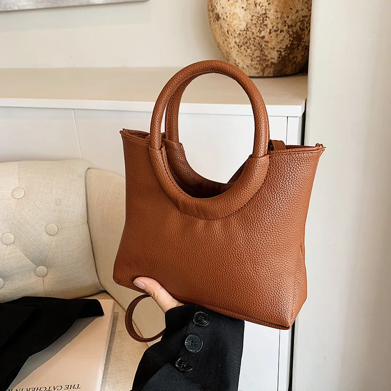 2024 Women\'s Satchel Advanced Cloud Bag lychee Circle hand Bag Korean Version Lady’s Single shoulder Crossbody Bag