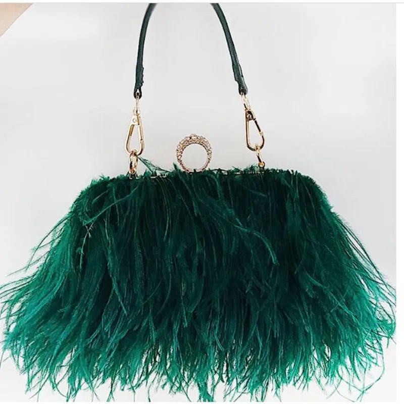 2024 Women\'s Evening Bags Trend New Brand Ostrich Hair Banquet Bag Luxury Designer Handbags Fashion Chain Shoulder Bags Clutches