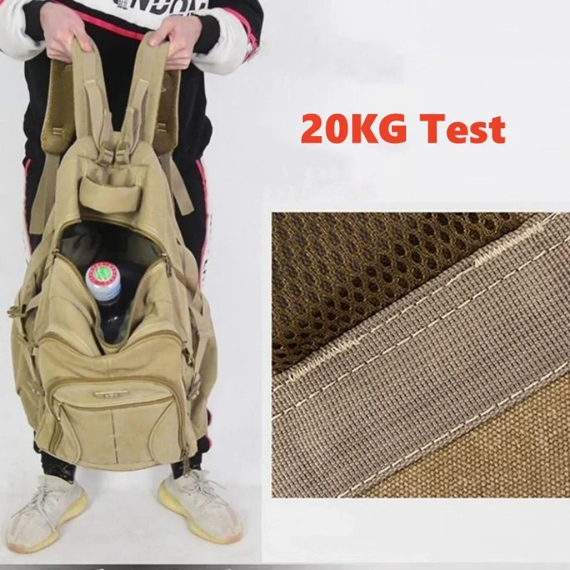 70L Thick Canvas Camping Backpack Large Capacity Waterproof Outdoor Trekking Travel Climbing Bag Luggage Rucksack Men Hiking Bag