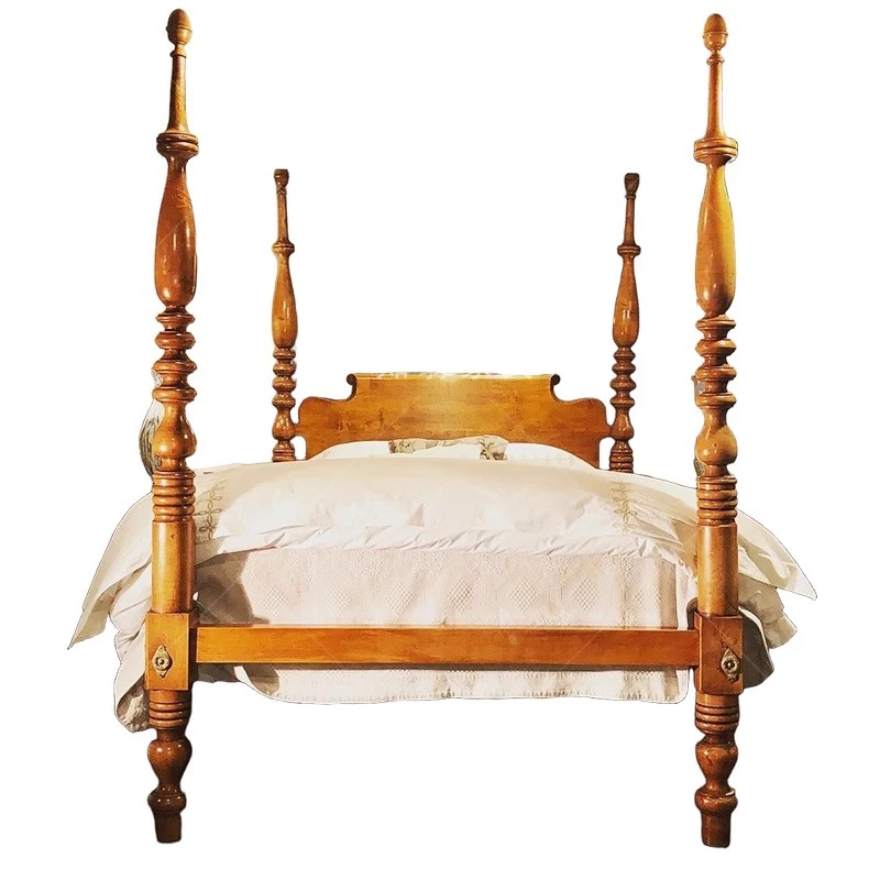 

French retro solid wood four-poster bed household bedroom 1.8 meters double bed antique 1.5 meters
