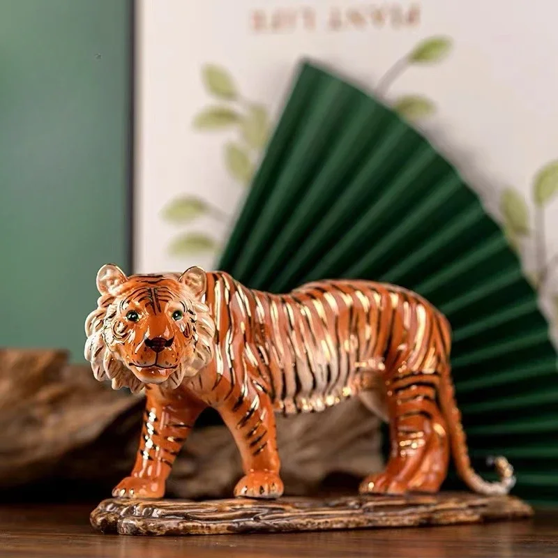 Handmade Porcelain White Tiger Sculpture - Ceramic Forest Beast Totem Statue Collection Craft White Tiger Home Decor Ornament