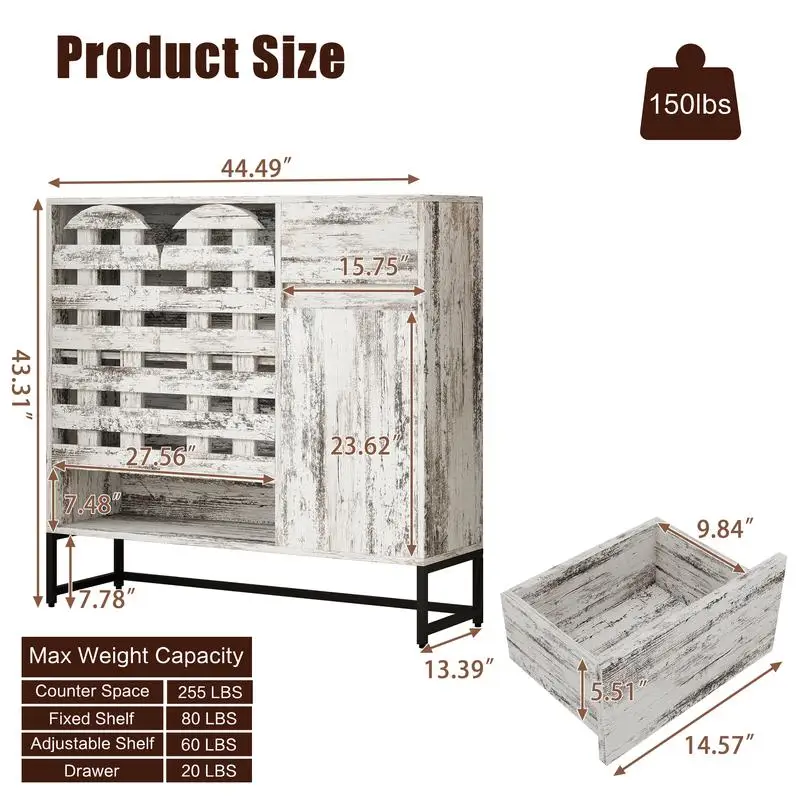 Farmhouse Sideboard Cabinet with Storage, Rustic Console Table with Arched Lattice Doors and Drawer for Living Room, Kitchen,