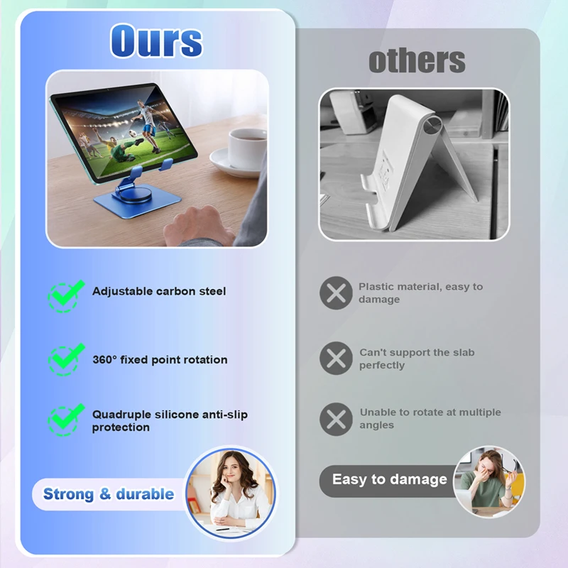 360° Rotating Tablet Stand Adjustable Portable Acrylic Desktop Stand For Tablets Up To 12.9 Inches