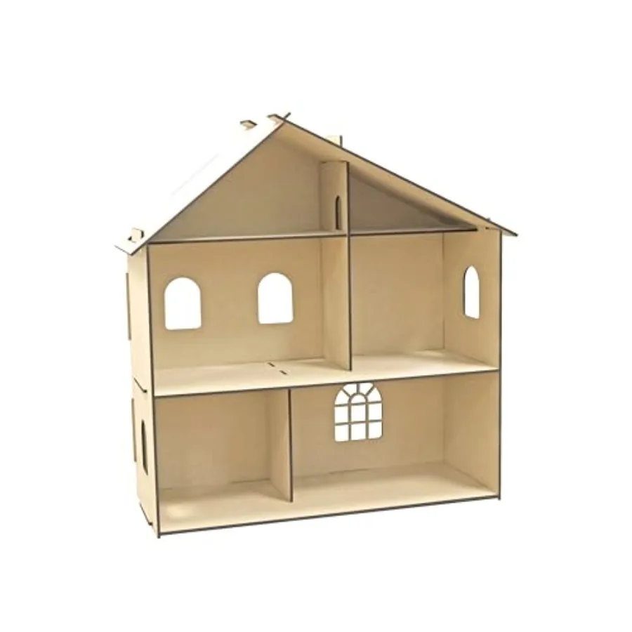 

Dollhouse Kit Unfinished Wooden Bungalow Display Natural 24 x 23.3 x 8.5 1-Pack