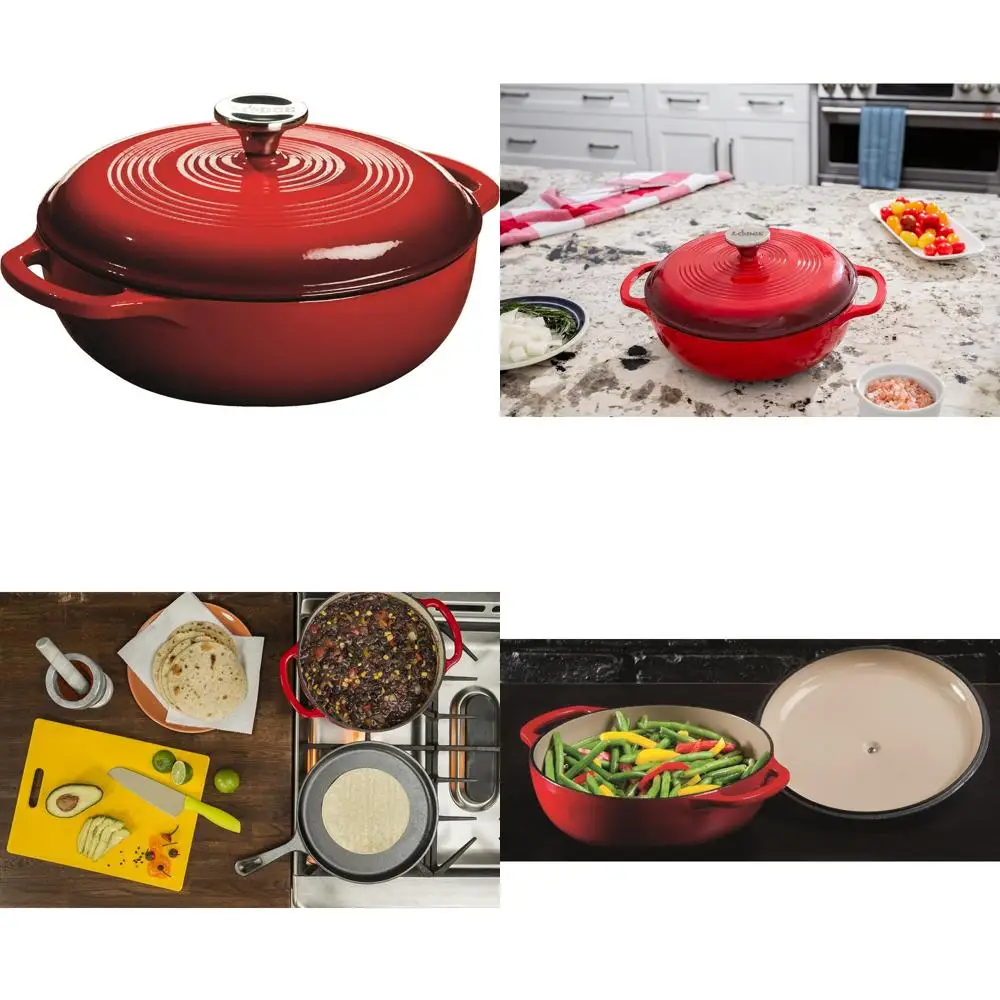 

3-Quart Enamel-Coated Cast Iron Dutch Oven with Lid and Dual Handles, Oven Safe to 500°F, Suitable for Marinating and Cooking on