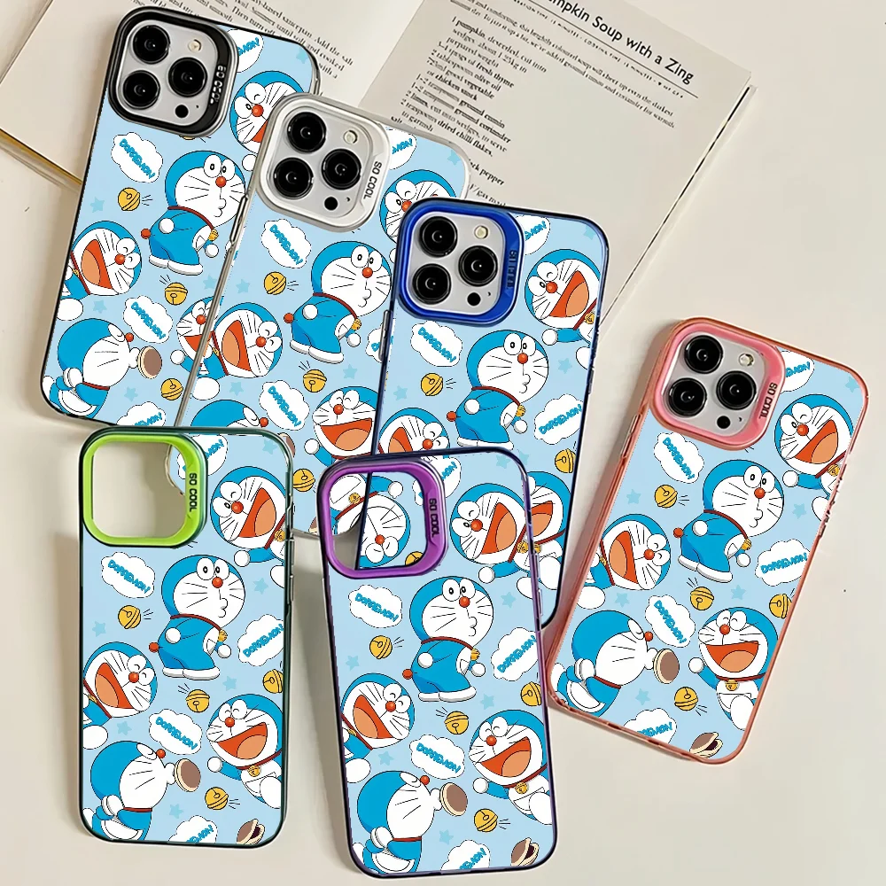Cartoon Doraemon Phone Case IMD Color Silver Shell For IPhone 16 15 14 13 12 11 Pro Max Plus