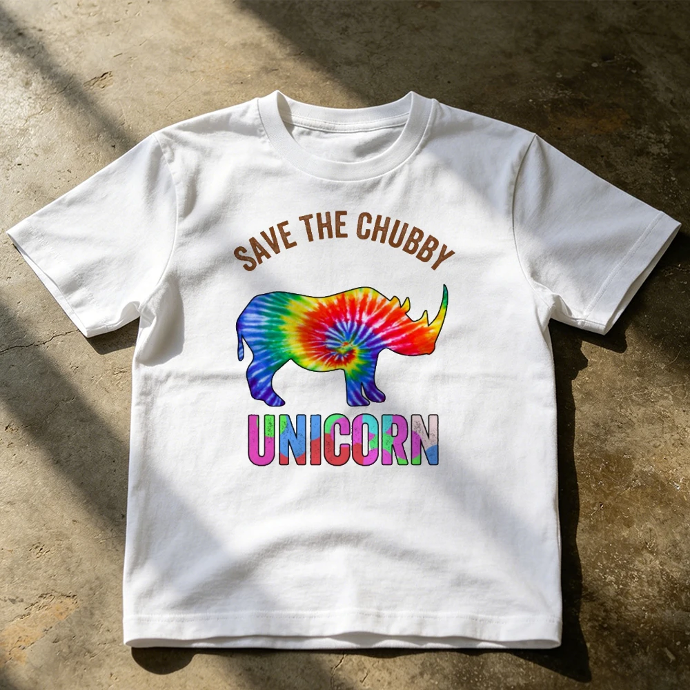 Save The Chubby Unicorn Tie Dye Rhino Graphic Men T Shirt Colorful Rainbow Summer LGBTQ Ally Top For Beach Festival Party Wear