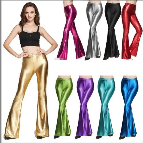 Women High Street Bell Bottoms Pants Shinny pants fashion Wide Leg Pants