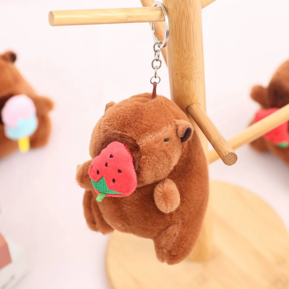 Pullable Capybara Plush Pendant Ice Cream Strawberry Capybara Plush Keyring Watermelon Radish Capybara Plushie Doll