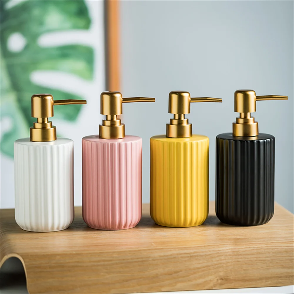 300ml Stripe Soap Dispenser Bathroom Ceramic Shampoo Bottles Home Hotel Shower Gel Hand Sanitizer Empty Refill Sub-bottle