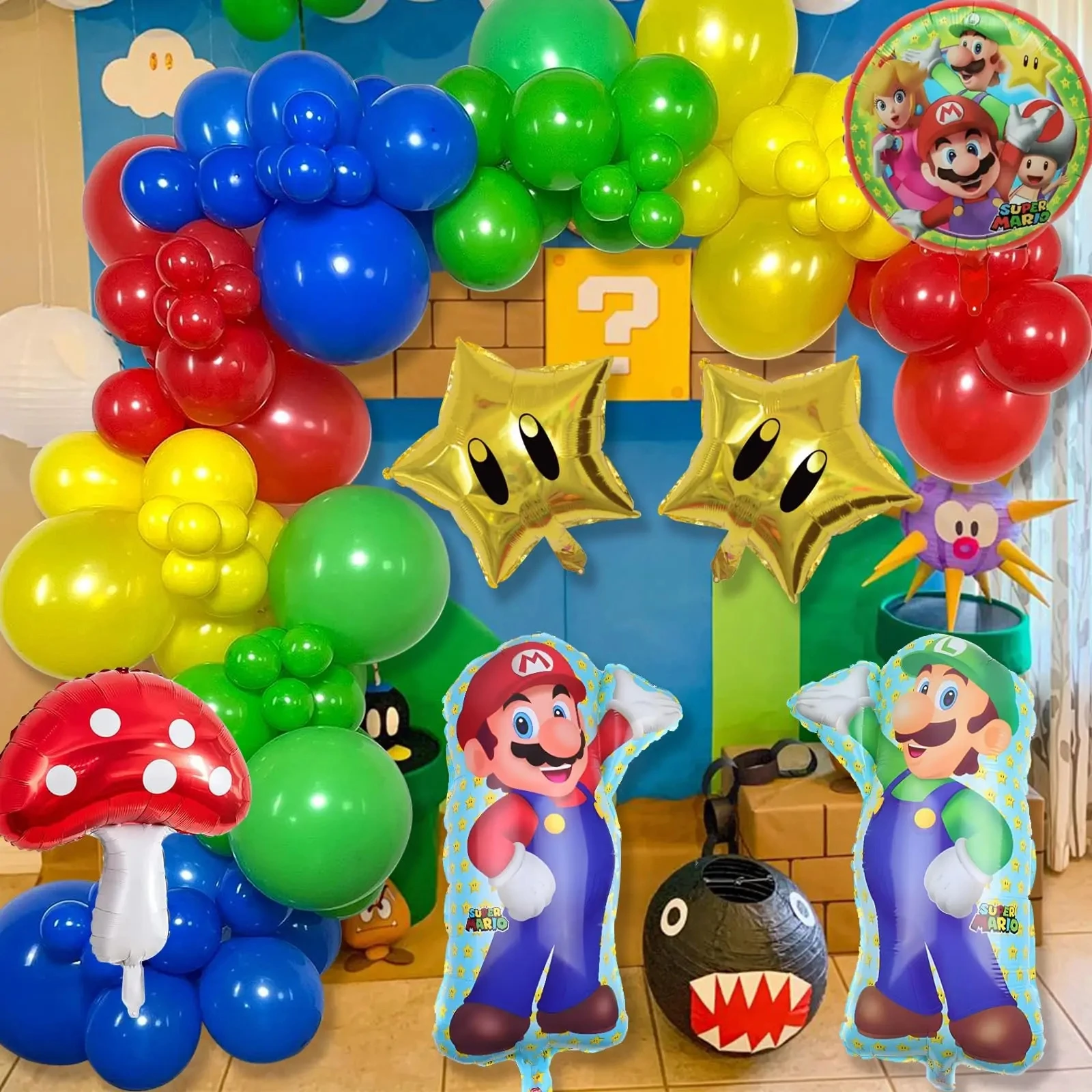 1set Super Brothers Mario Theme Balloon Garland Arch Kit Set Red Blue Green Latex Ball Children Birthday Party Baby Shower Decor