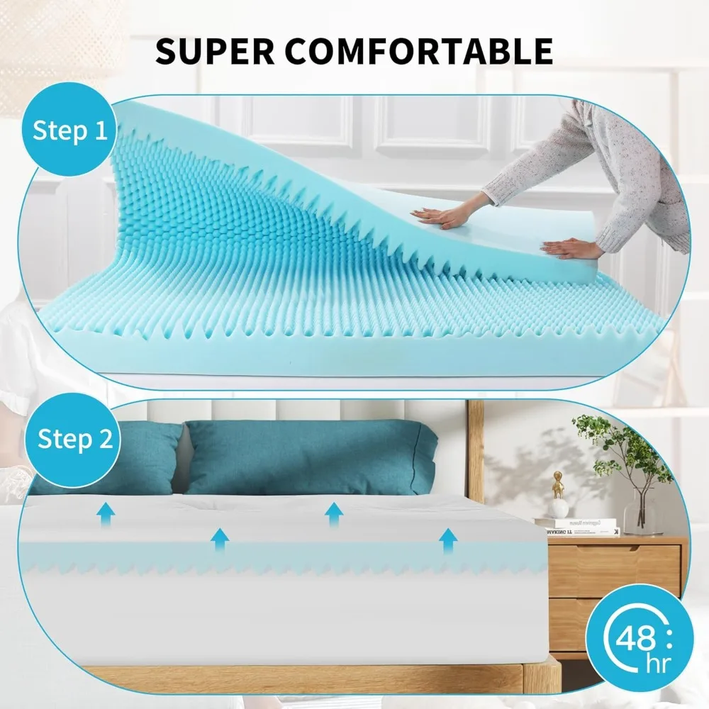 HOMBYS 6 بوصة سميكة اضافية فراش توبر ، طبقة مزدوجة تصميم وسادة ناعمة أعلى فراش توبر ، منتفخ وسادة فراش توبر للظهر P