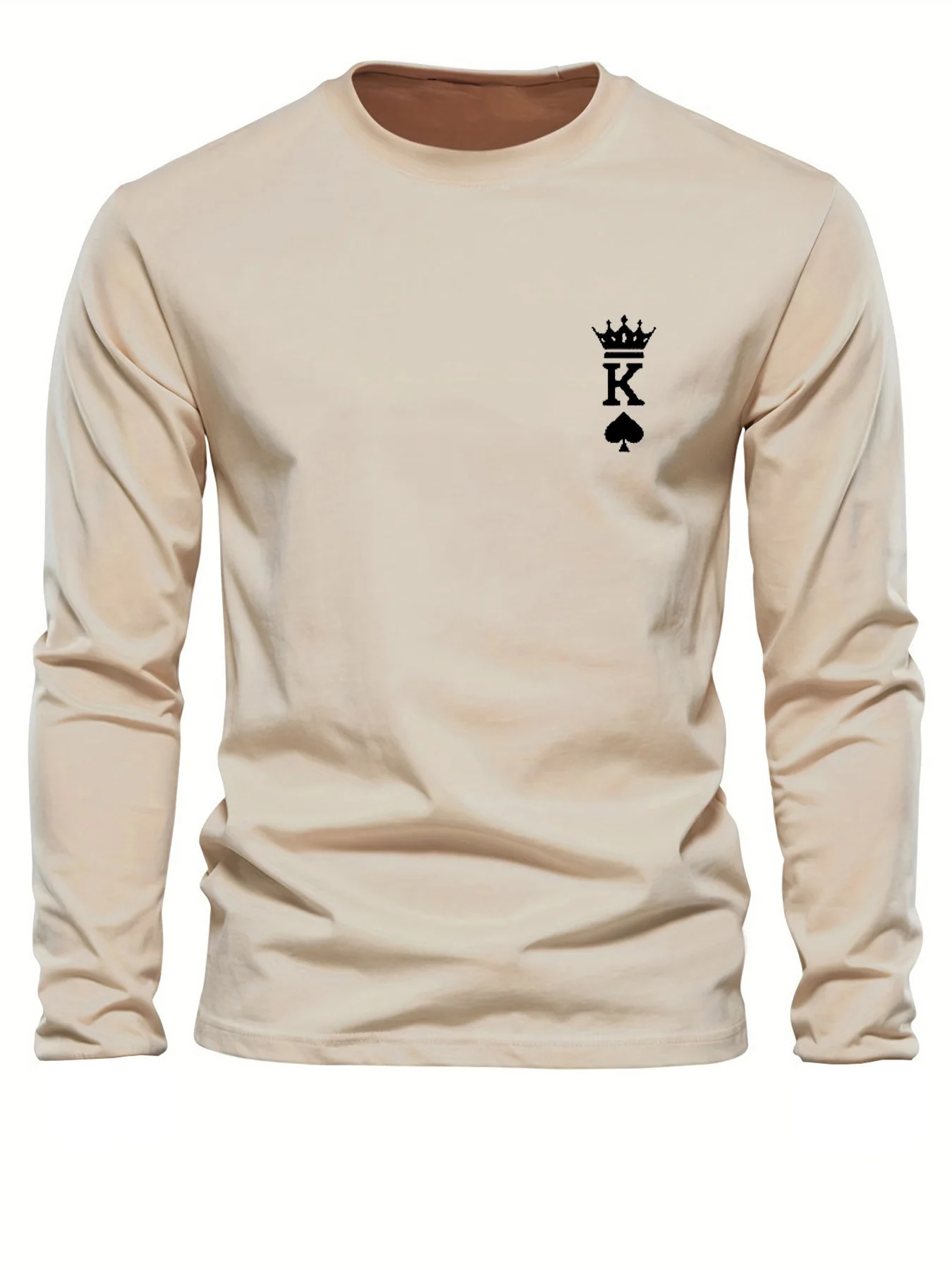 100% Pure Cotton Men's Long Sleeved Round Neck Loose Casual KING Pattern Printed Spring and Autumn Versatile T-Shirt Top image 4