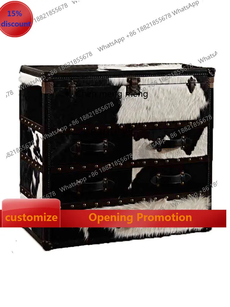S7486 ss Modern American Milk Cowhide Entrance Cabinet Industrial Style Vintage Suitcase Villa Living Room Multi-Functional Stor