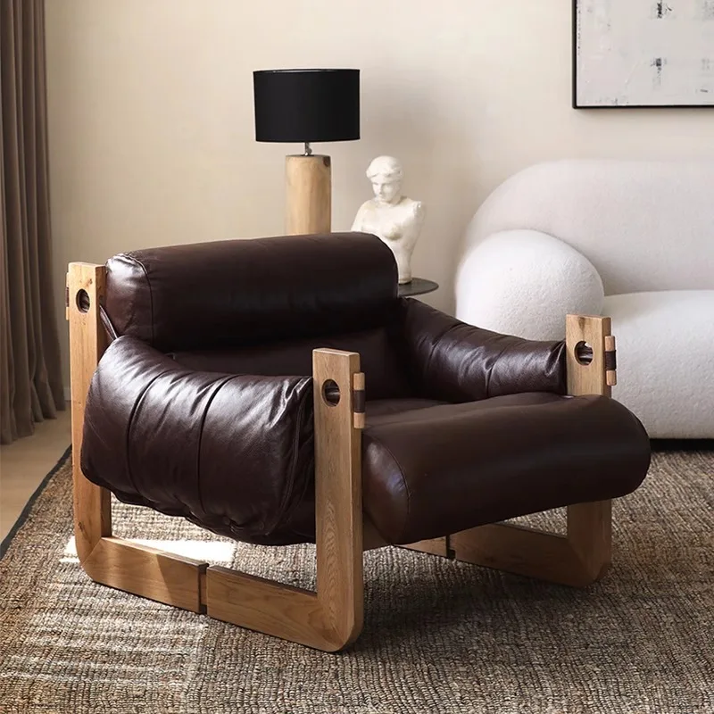 

Leisure chair leather Nordic single sofa chair medieval Bauhaus designer