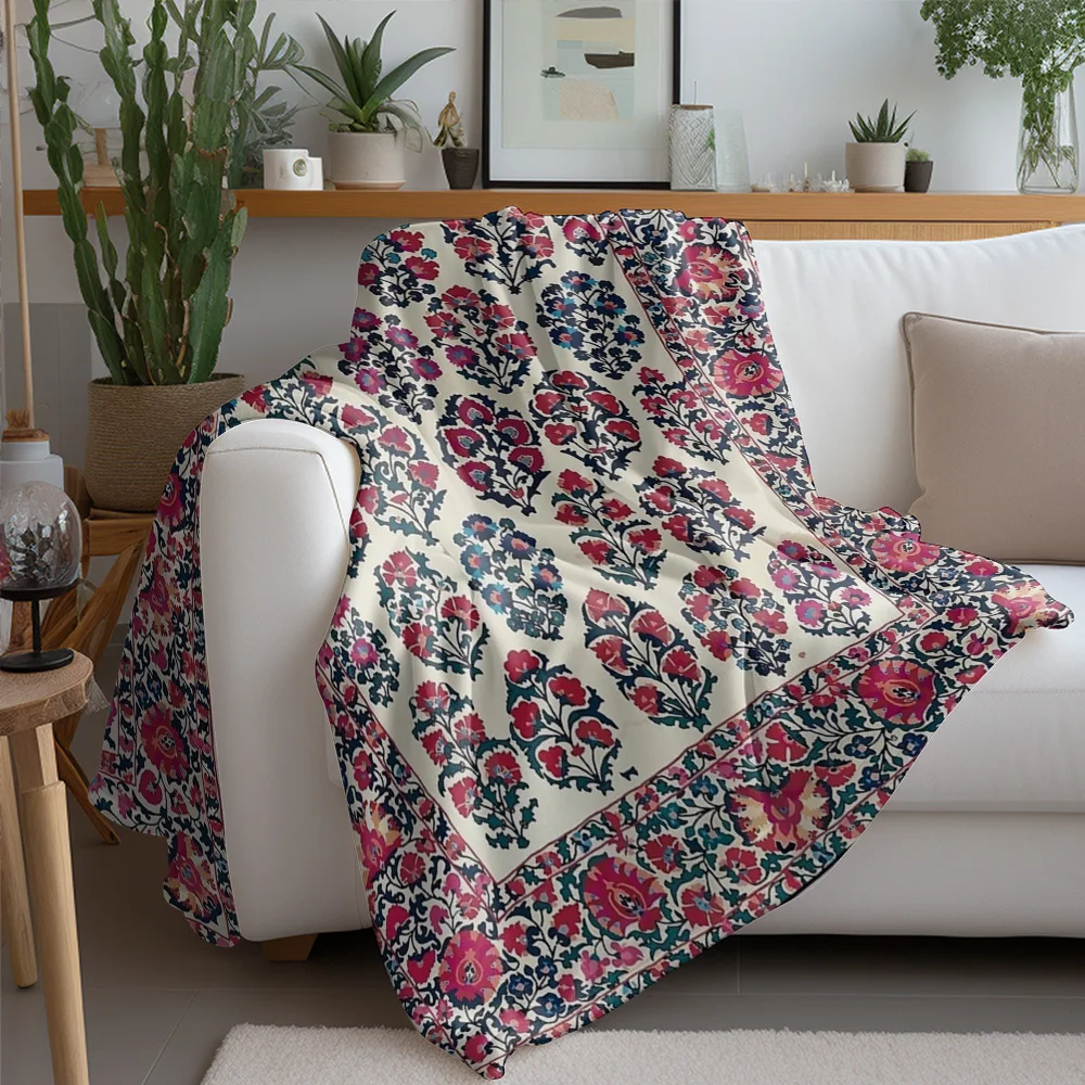 Vintage Indian Style Embroidered Throw Blanket Kashmere Soft Warm Bed Sofa Decorative Rug Cushion Cover 130x180cm