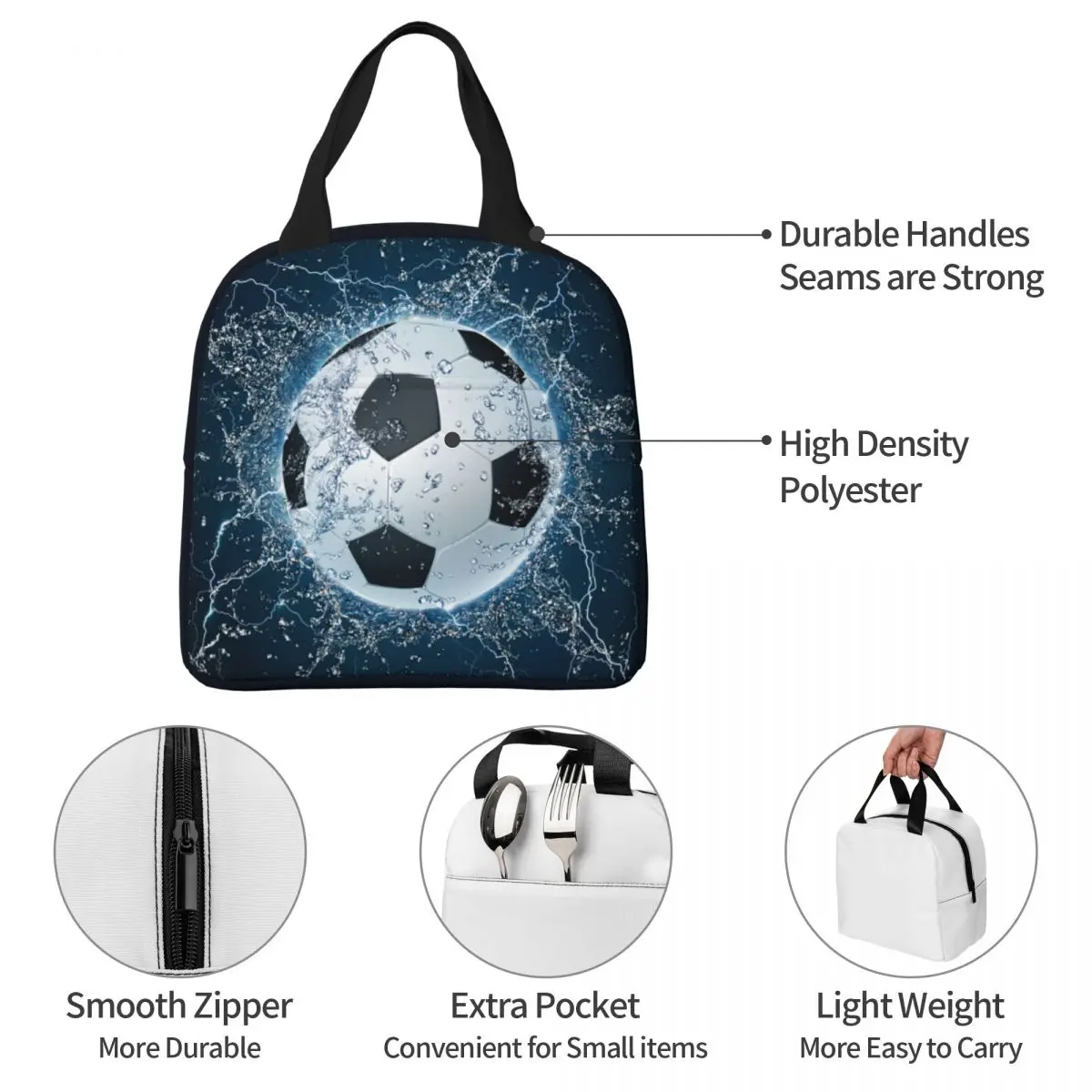 Soccer Ball Insulated Lunch Bag Cooler Bag Meal Container Football Sports Portable Tote Lunch Box Bento Pouch Work Picnic