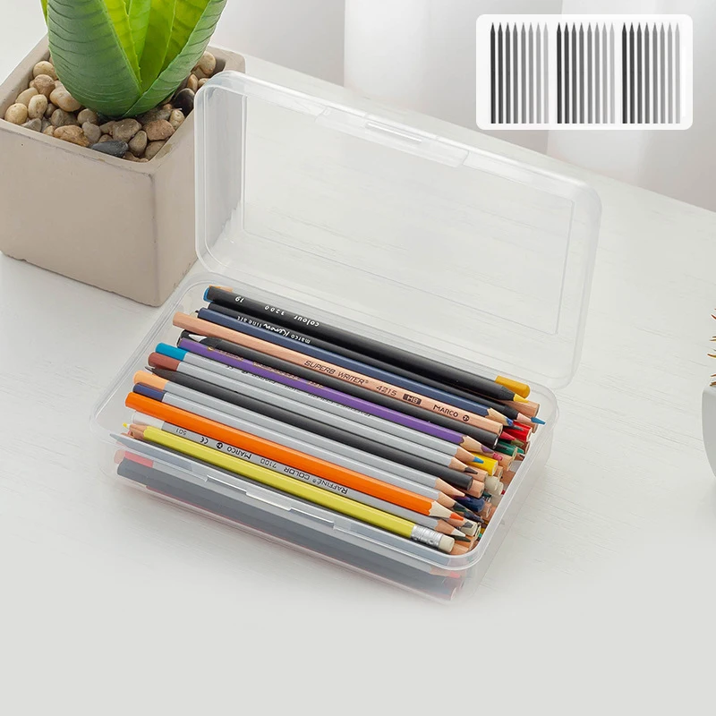 Transparent Pencil Box Hard Plastic Pencil Case Crayon Pen Box Sketch Pencil Case Stacking Office Supplies Organizer Box