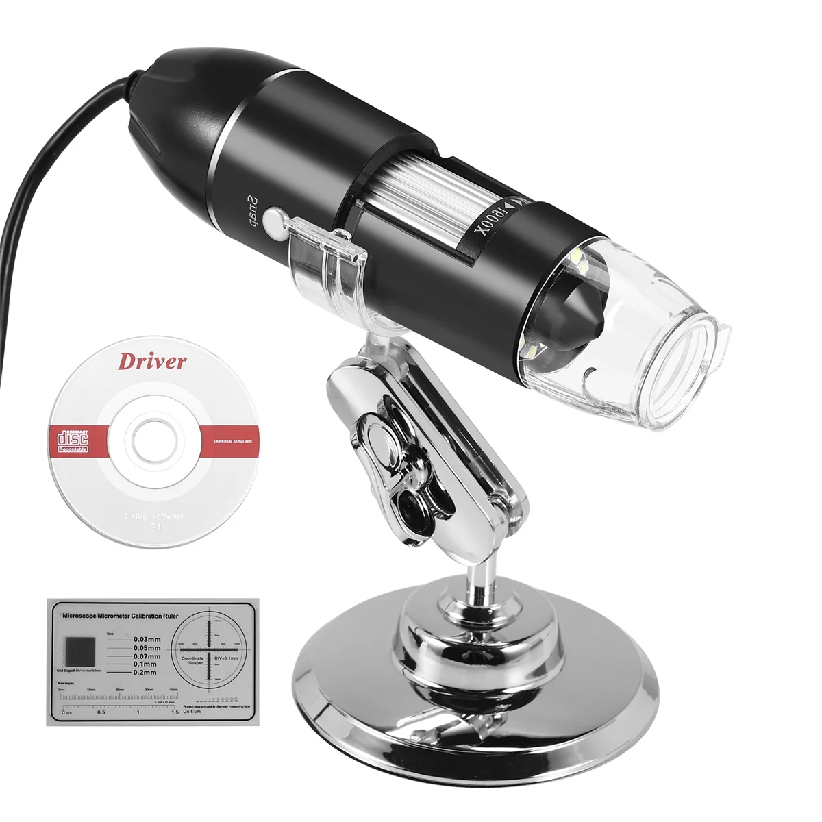 3-in-1 digitale USB-microscoop, endoscopische camera, verstelbare vergroting met pc-beugel, 1600X