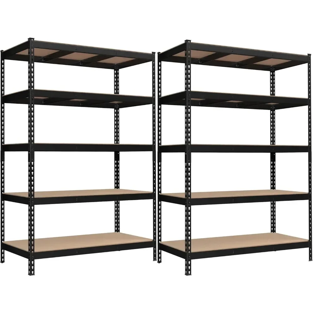 5-Tier Storage Shelves, Set of 2 Garage Storage, Boltless Assembly, Adjustable Shelving Units, Load 1929 lb Each