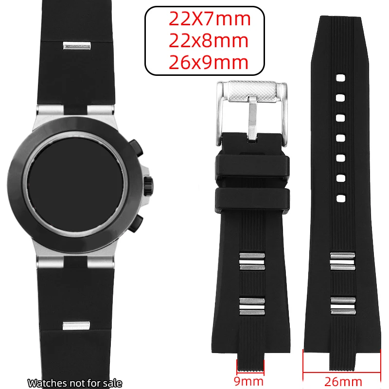 For Men Women Soft Diagono Rubber Strap 22*7mm 22x8mm 26X9mm Watchbands Fold Black Convex Silicone Watch Strap Bracelet